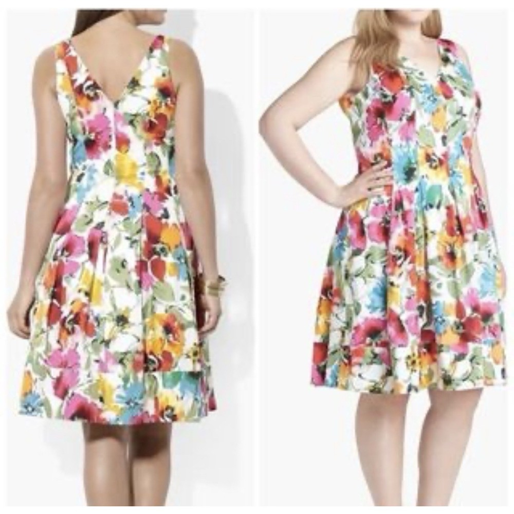 LAUREN RALPH LAUREN Vibrant Poppy Watercolor A-Line Women's Dress Size 14